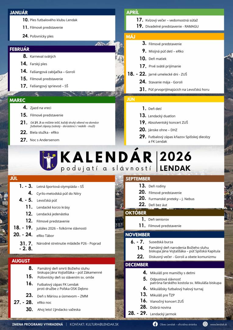 Kalendár podujatí a&nbsp;slávností 2026